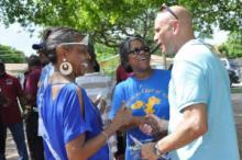 Tim Canova working the neighborhoods