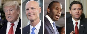 Donald Trump, Rick Scott, Andrew Gillum and Ron DeSantis