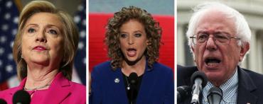Hillary Clinton, Debbie Wasserman Schultz, and Brnie Sanders