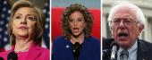 Hillary Clinton, Debbie Wasserman Schultz, and Brnie Sanders