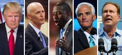 Donald Trump, Rick Scott, Andrew Gillum, Charlie Crist and Vern Buchanan