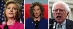 Hillary Clinton, Debbie Wasserman Schultz, and Brnie Sanders