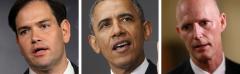 Marco Rubio, Barack Obama and Rick Scott